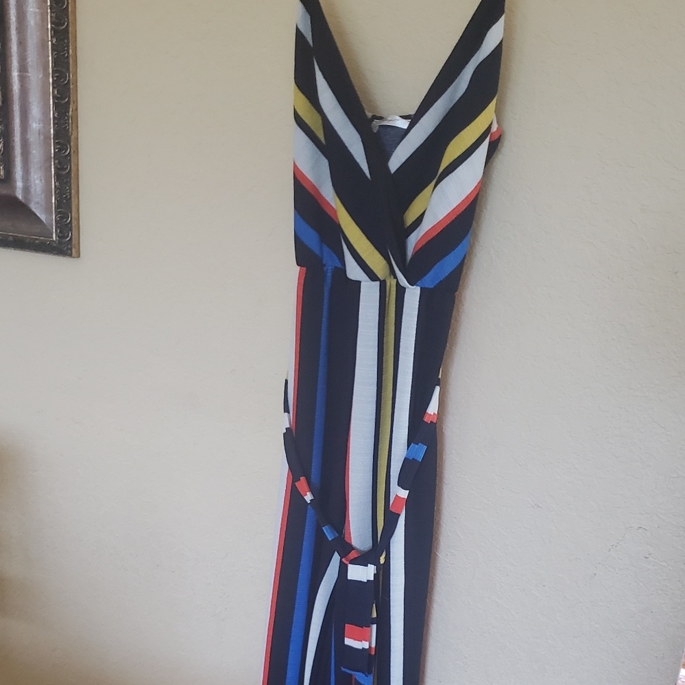 Striped Jumpsuit with Tie Belt Waist